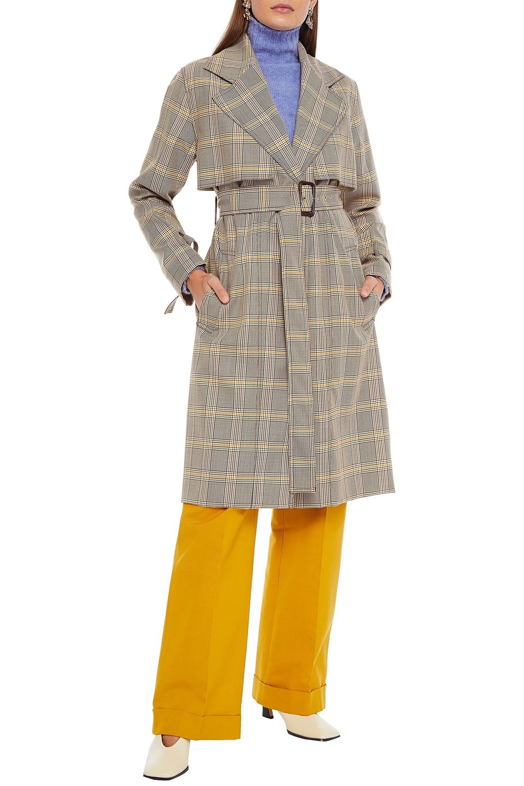 VICTORIA BECKHAM Belted Prince of Wales checked wool trench coat