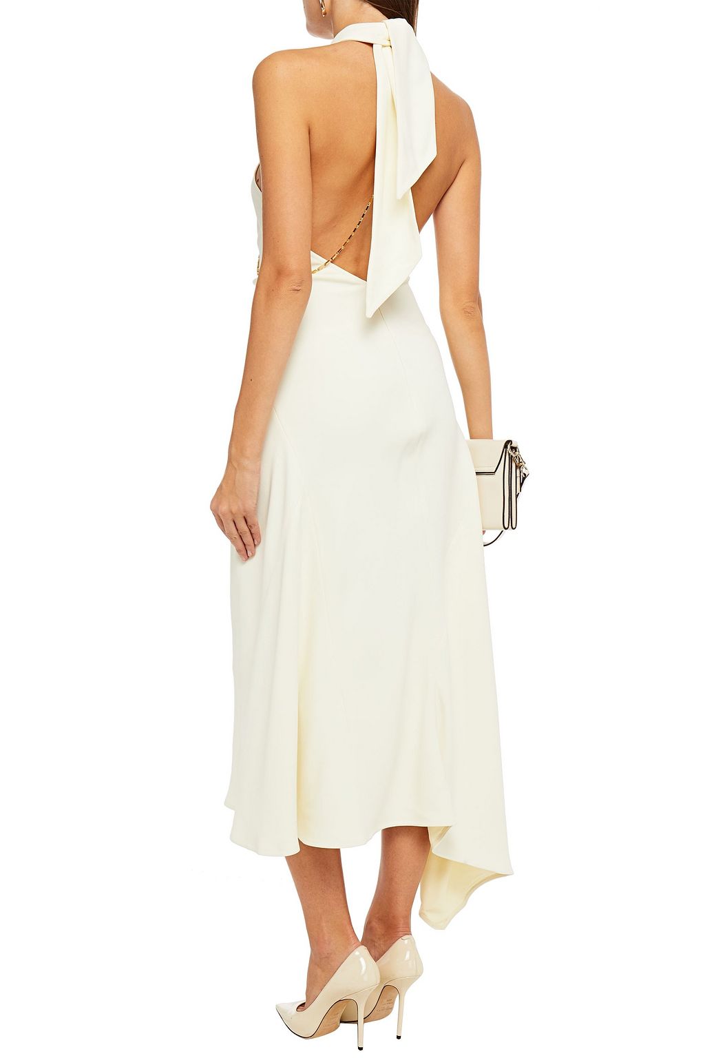 VICTORIA BECKHAM Twist-front chain-trimmed crepe halterneck midi dress