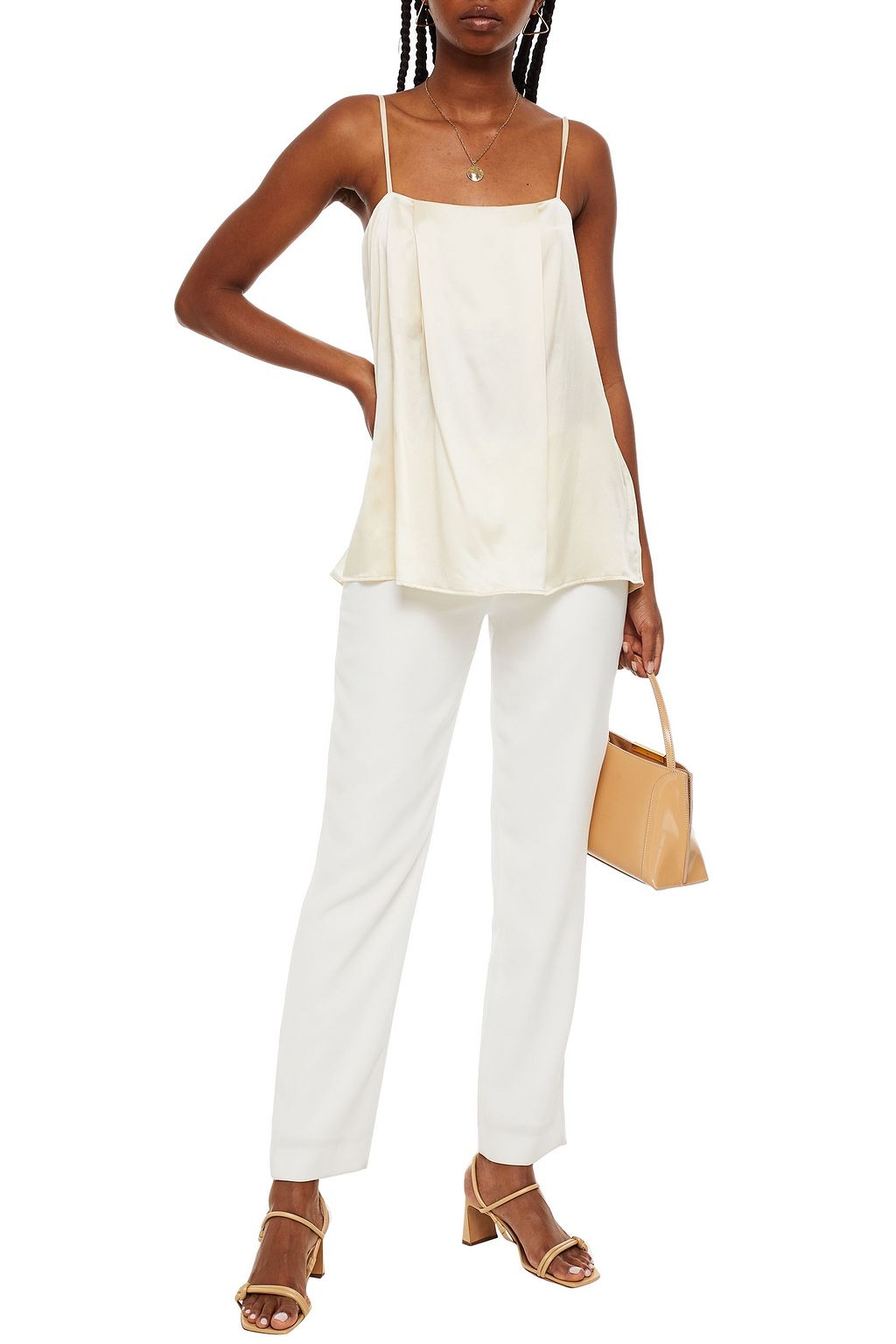 NICHOLAS Split-back pleated silk-satin camisole