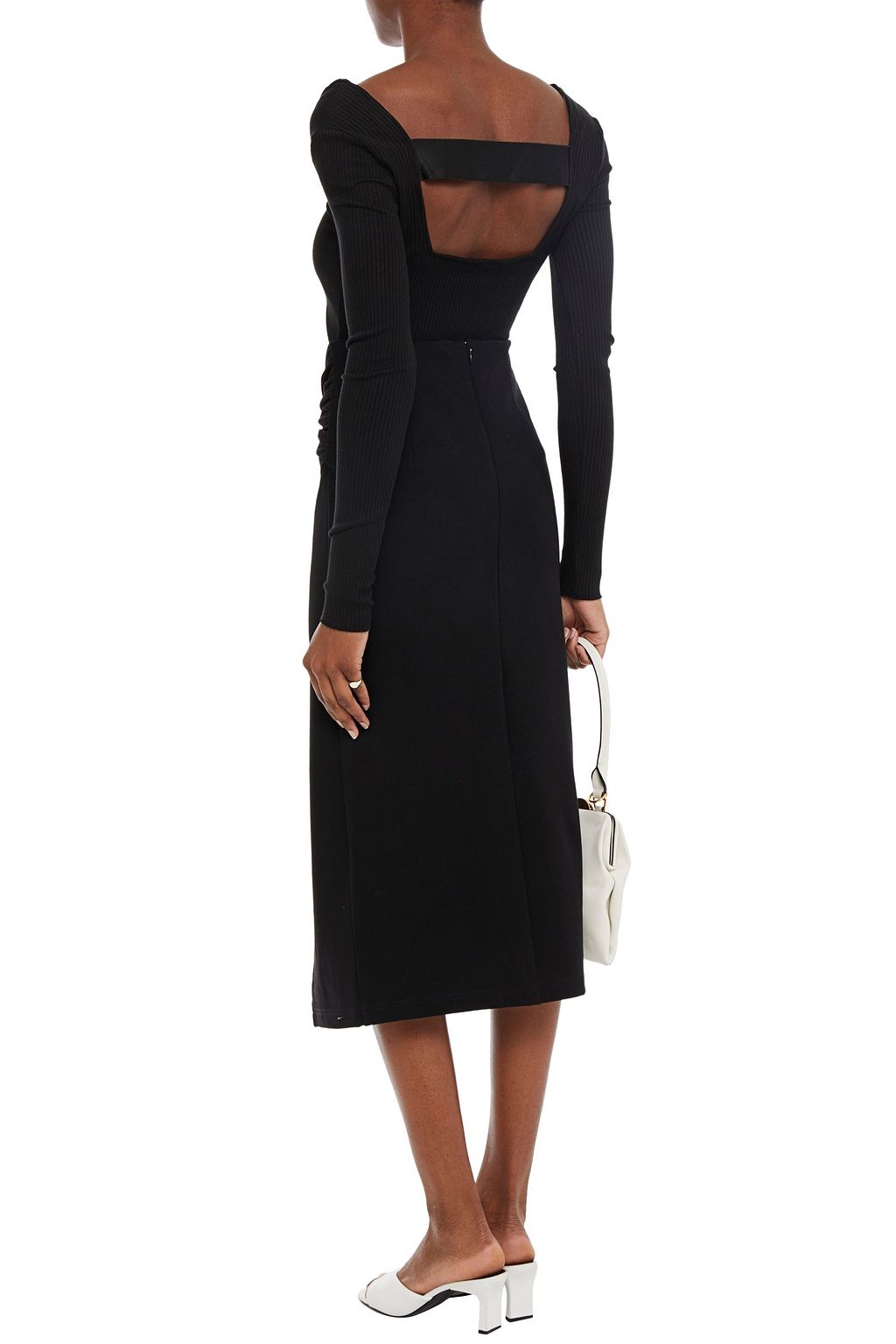 NICHOLAS Gathered ring-embellished jersey midi skirt