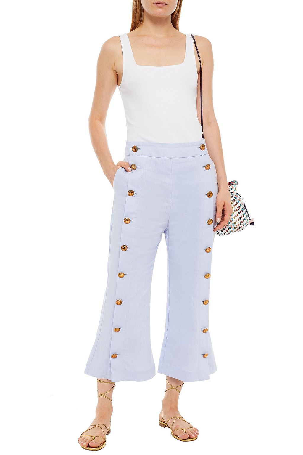 ZIMMERMANN Button-embellished floral-print linen kick-flare pants