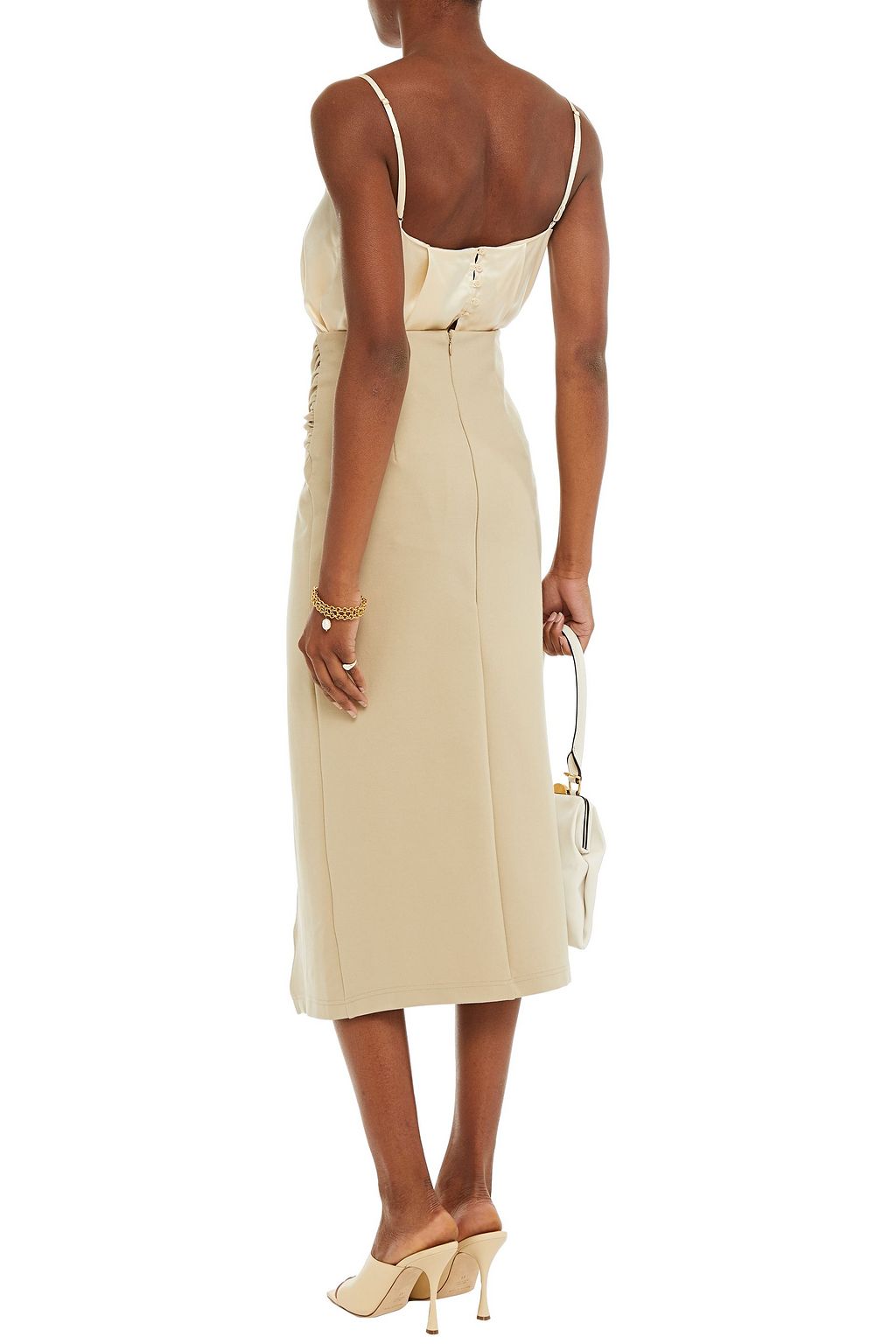 NICHOLAS Gathered ring-embellished jersey midi skirt
