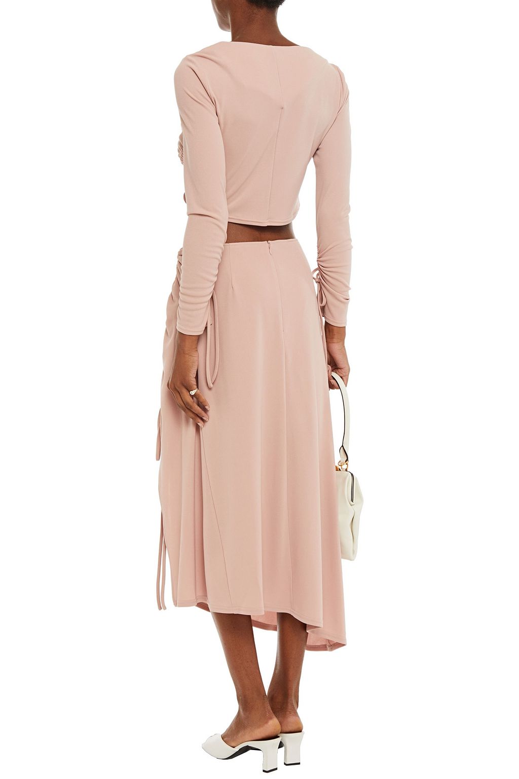 NICHOLAS Ruched stretch-crepe midi skirt
