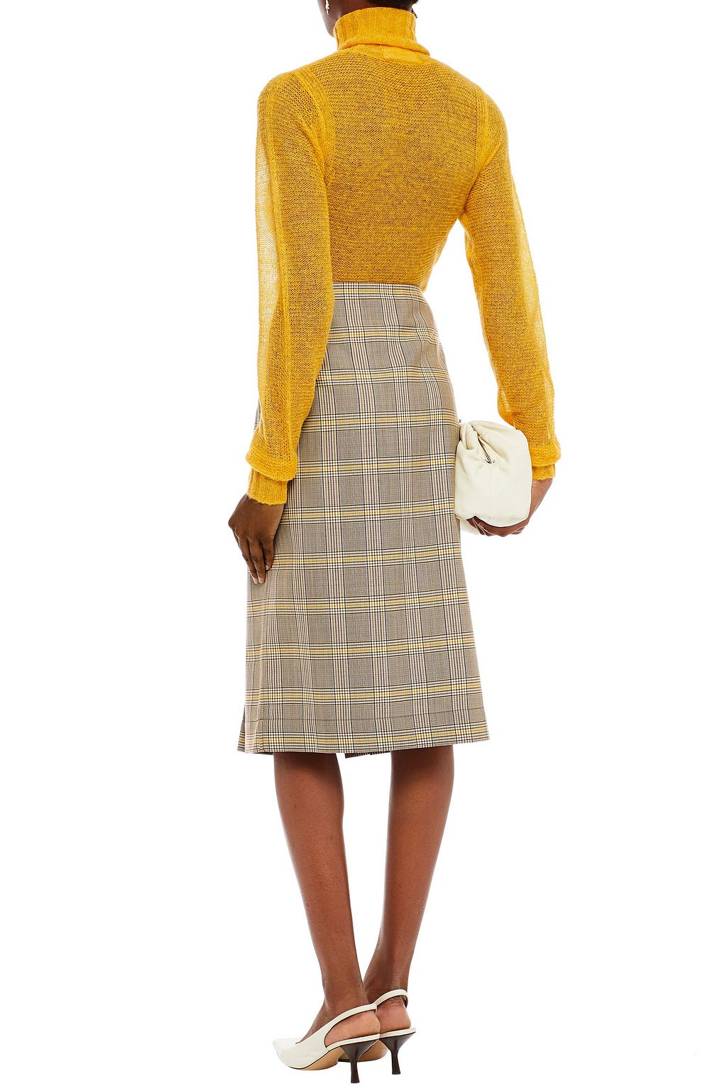 VICTORIA BECKHAM Chain-embellished pleated Prince of Wales checked wool skirt