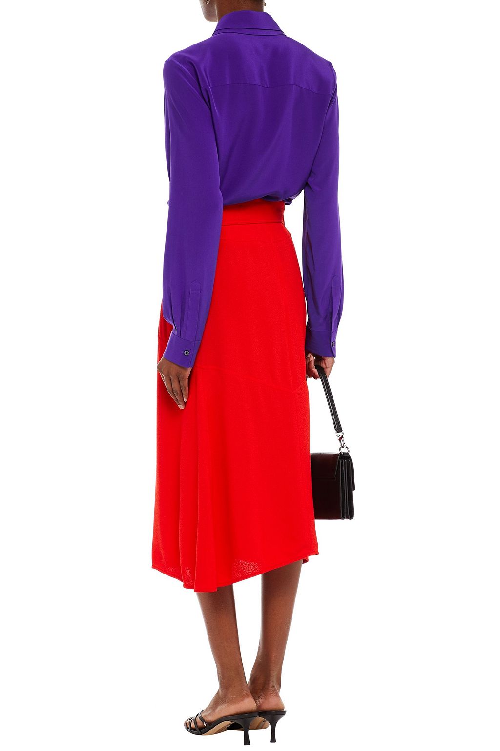 VICTORIA BECKHAM Leather-trimmed crepe midi skirt
