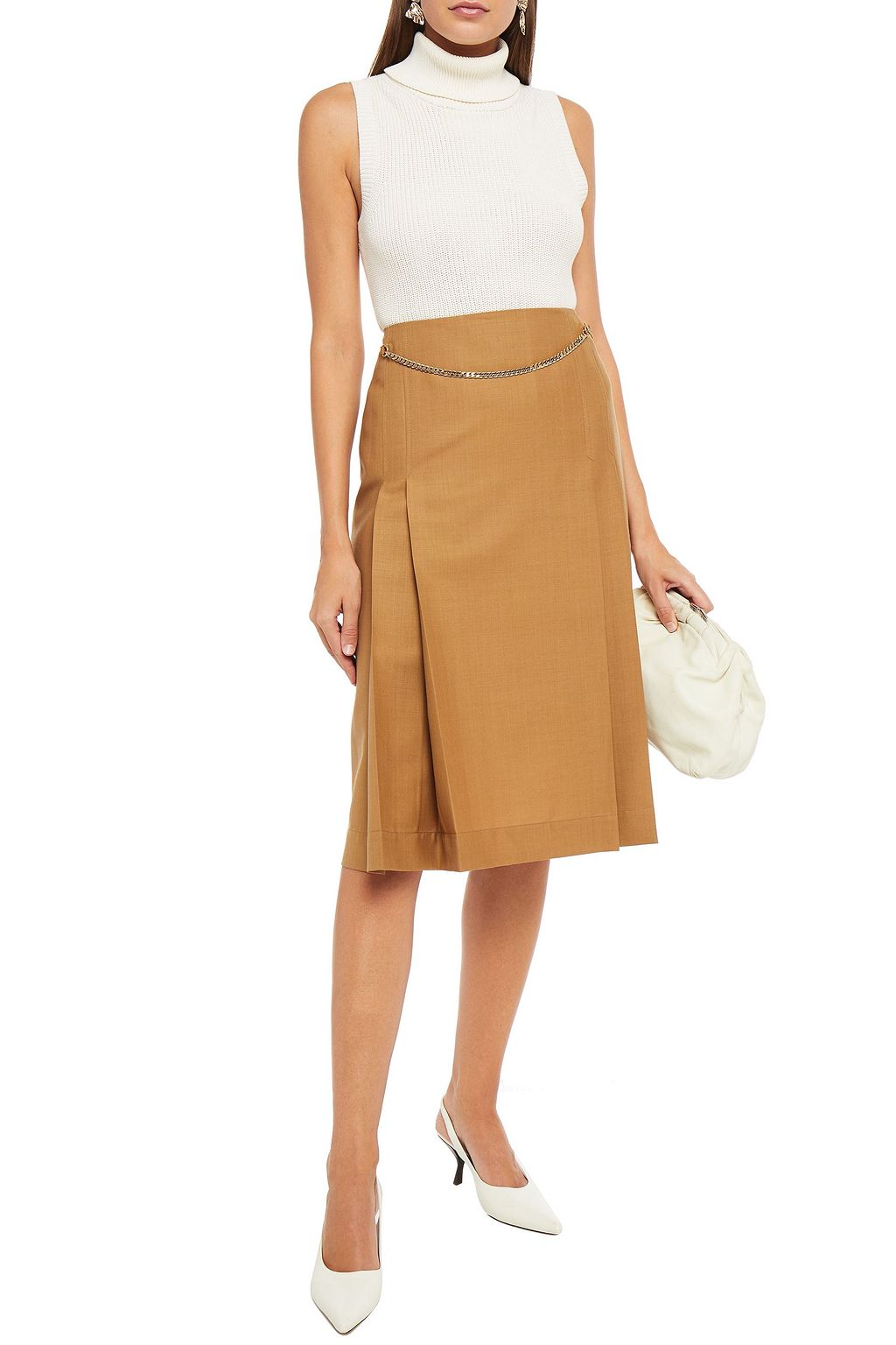 VICTORIA BECKHAM Pleated chain-embellished wool skirt