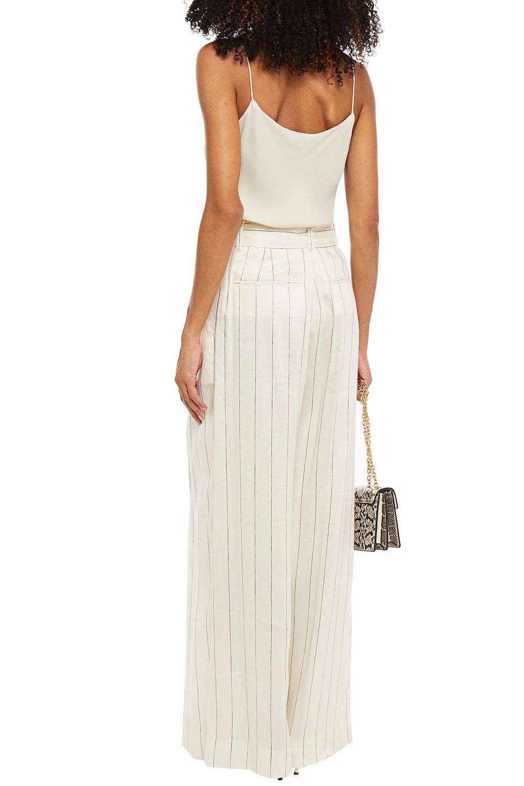 ZIMMERMANN Belted pleated pinstriped linen-blend twill wide-leg pants