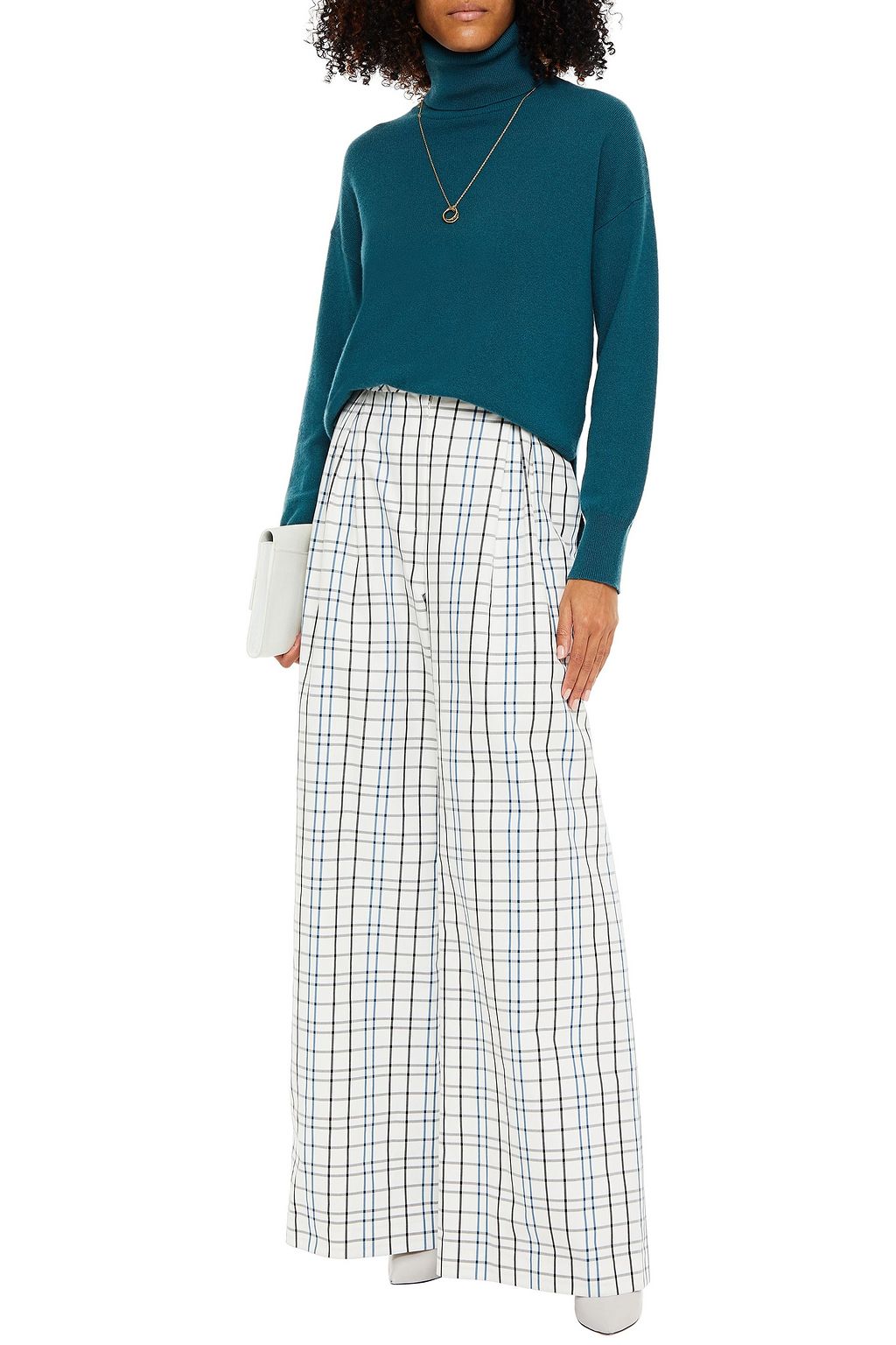 CAROLINA HERRERA Pleated checked cotton wide-leg pants