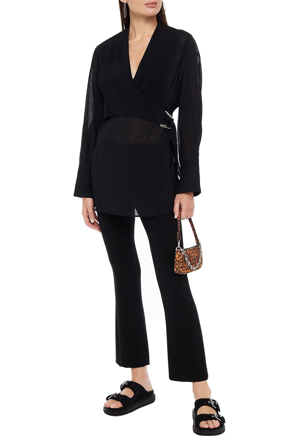 3.1 PHILLIP LIM Wrap-effect layered crepe de chine and voile tunic