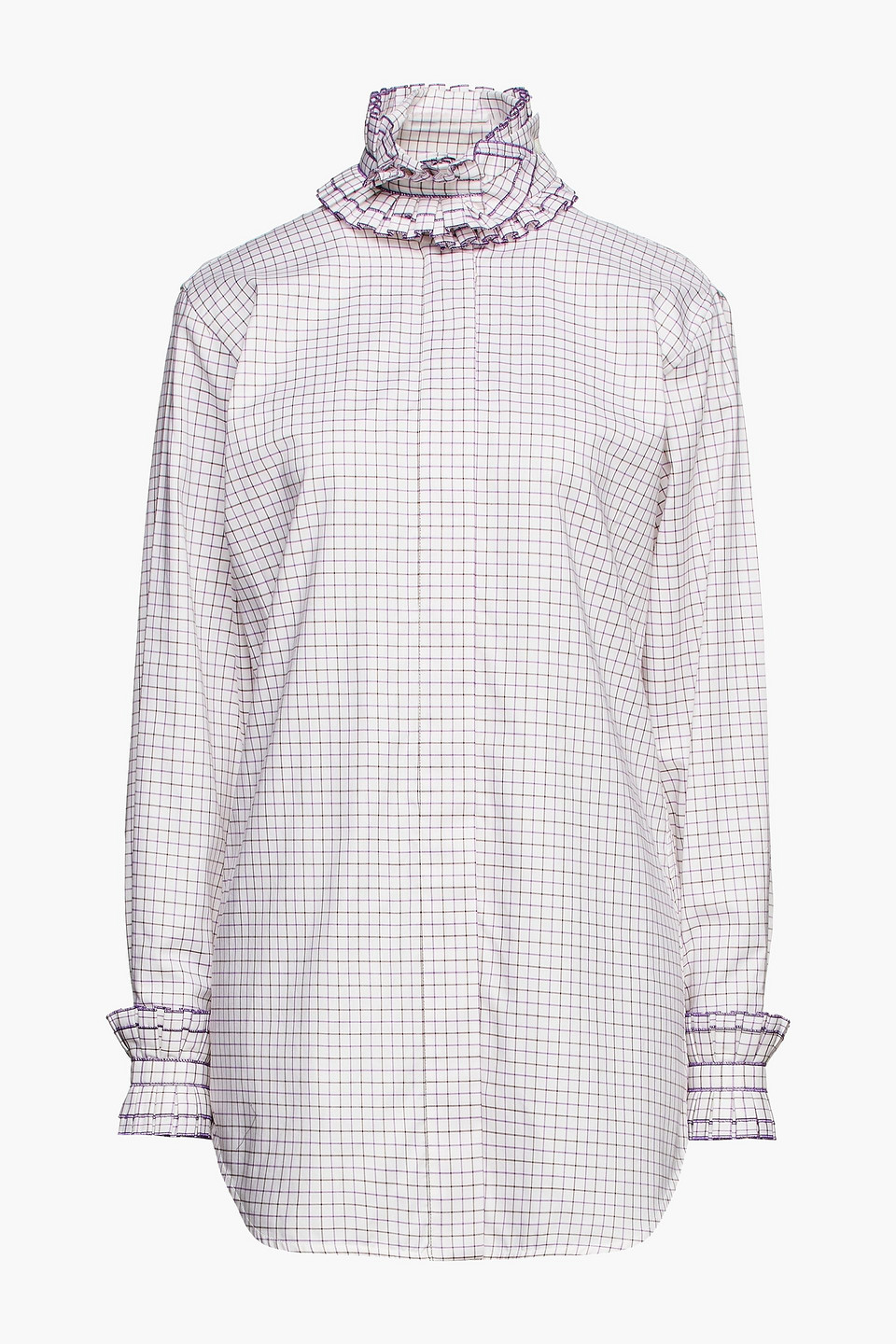 victoria beckham - ruffled checked cotton-twill shirt - white - uk/au 6