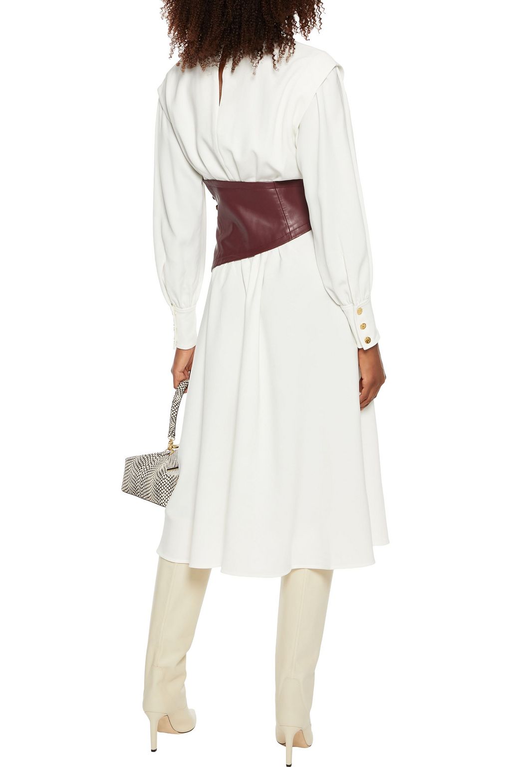 PROENZA SCHOULER Faux leather-paneled gathered crepe midi dress