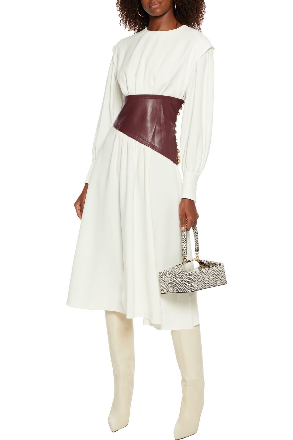PROENZA SCHOULER Faux leather-paneled gathered crepe midi dress