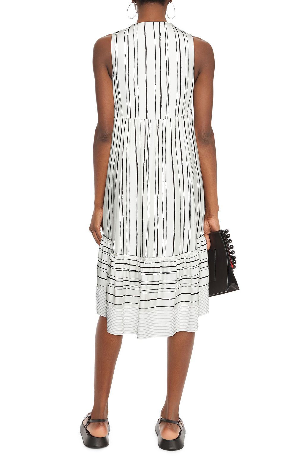3.1 PHILLIP LIM Gathered pintucked striped silk-twill midi dress