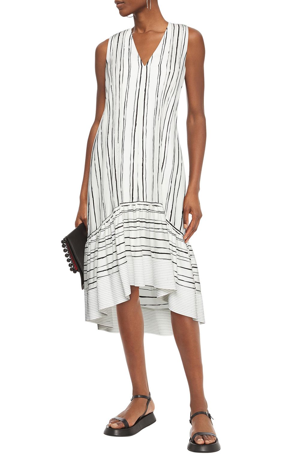 3.1 PHILLIP LIM Gathered pintucked striped silk-twill midi dress