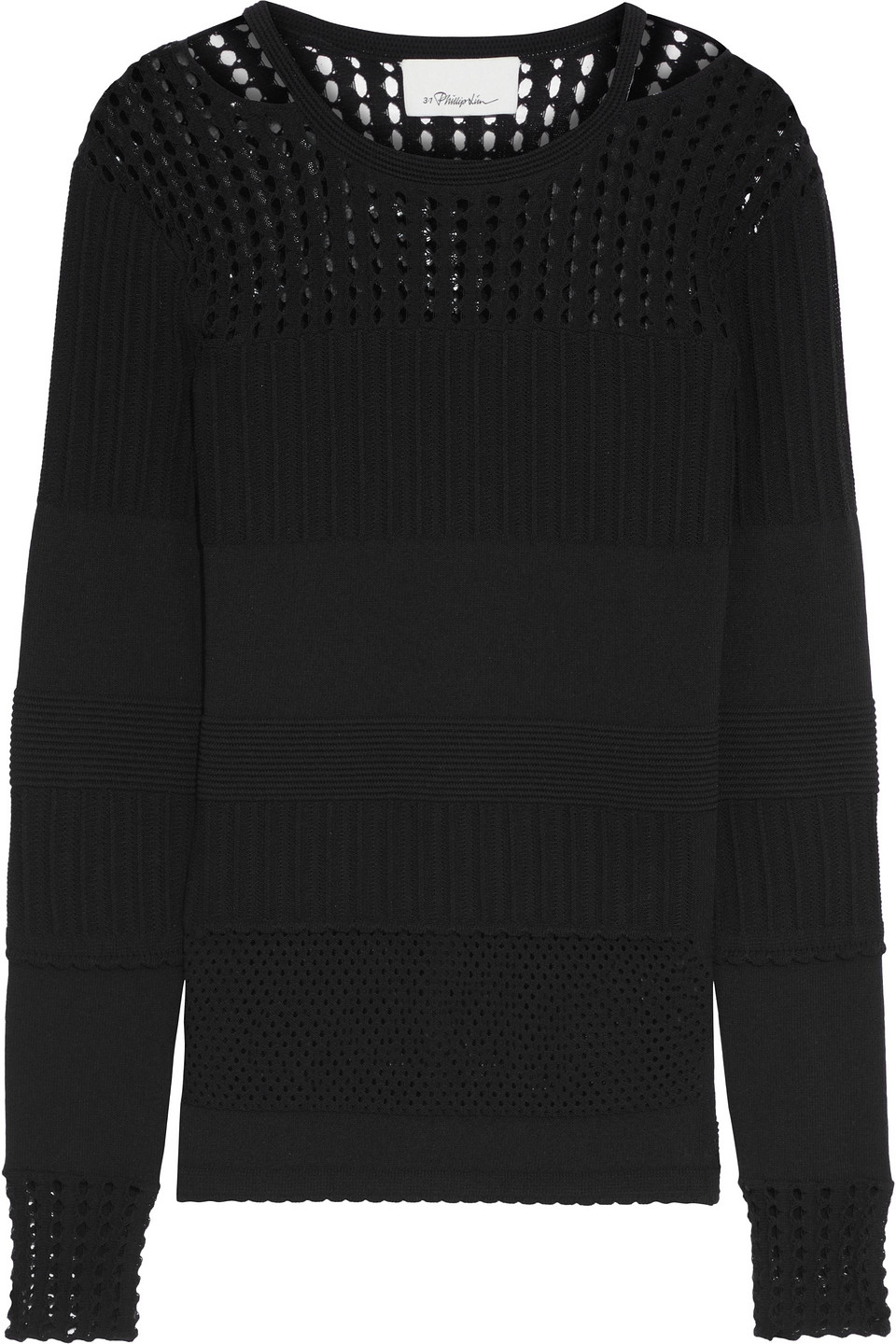 3.1 phillip lim - cutout ribbed and pointelle-knit cotton-blend top - black - xs