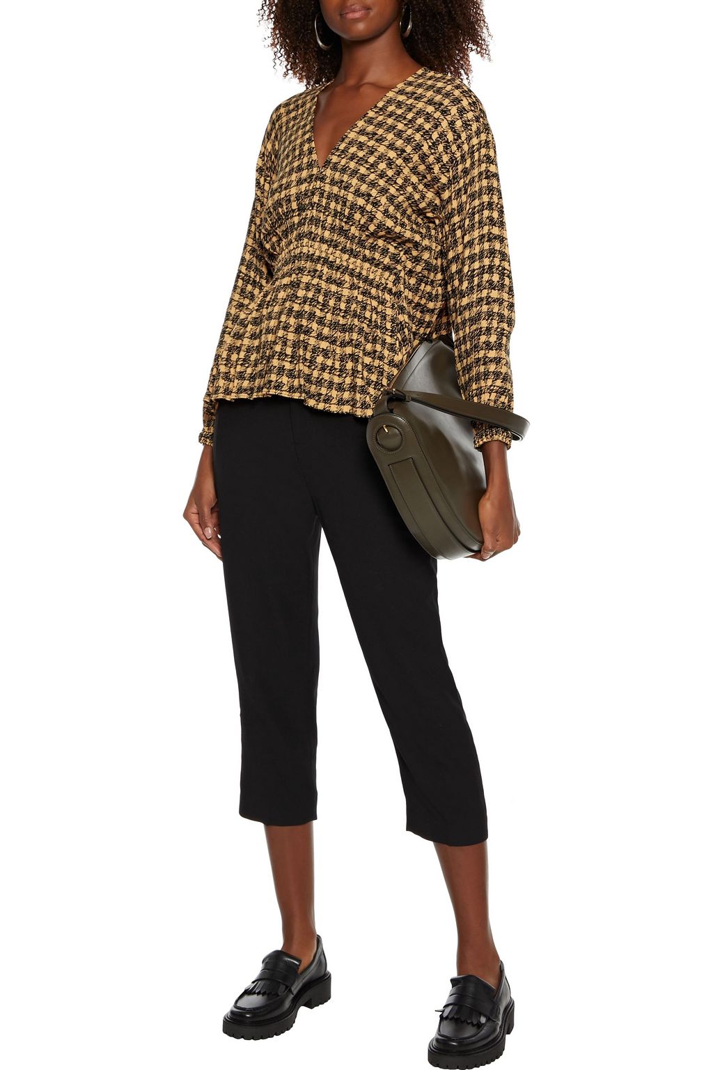 PROENZA SCHOULER Gathered gingham crepe blouse