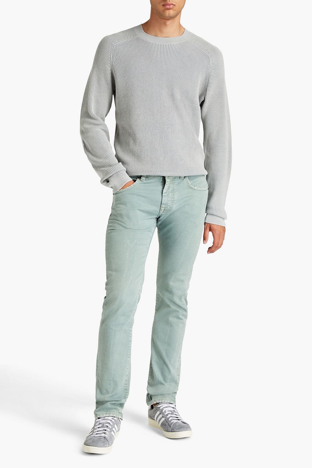 RAG & BONE Dexter denim-trimmed cotton sweater