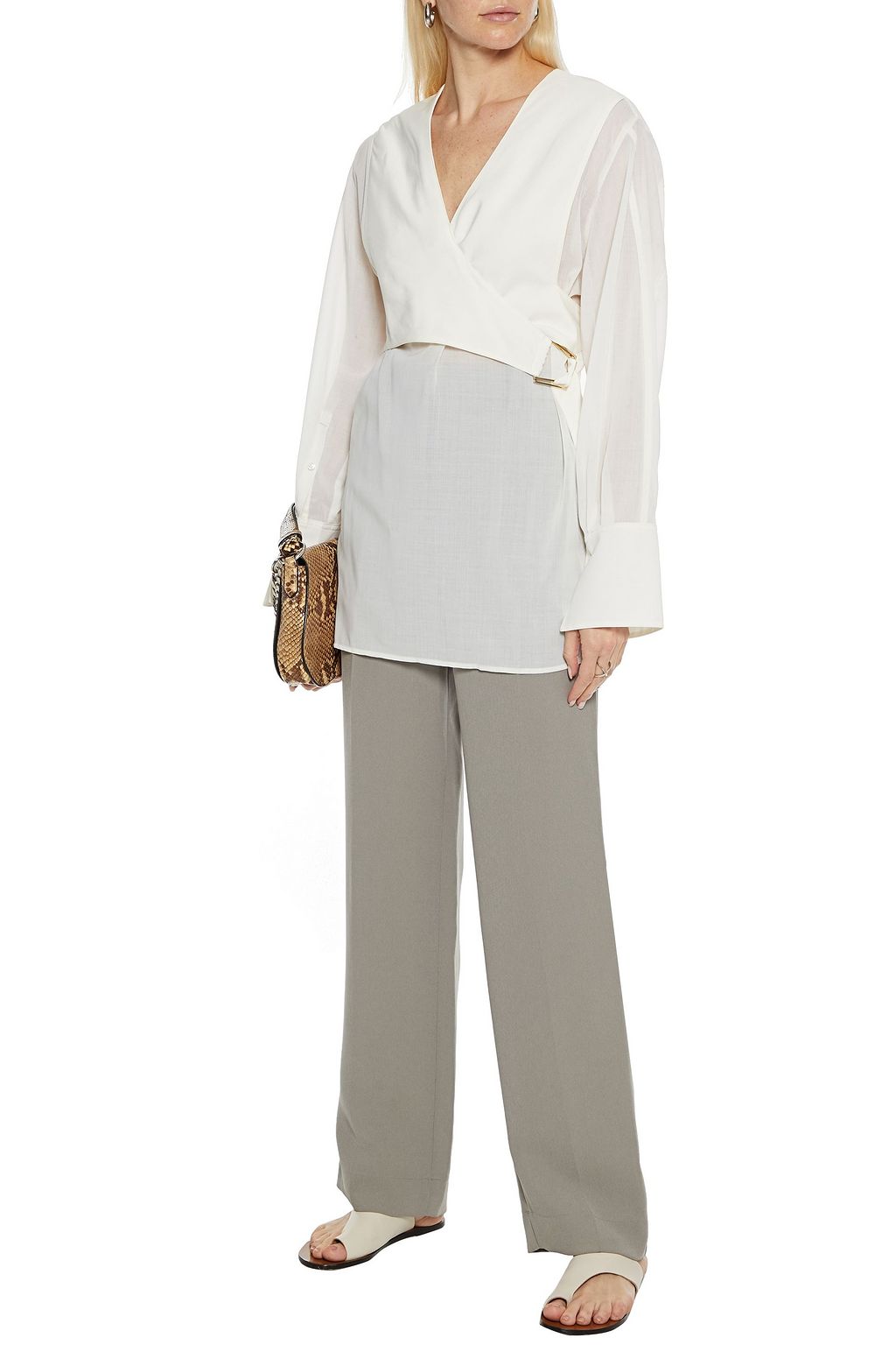 3.1 PHILLIP LIM Wrap-effect layered crepe de chine and voile tunic