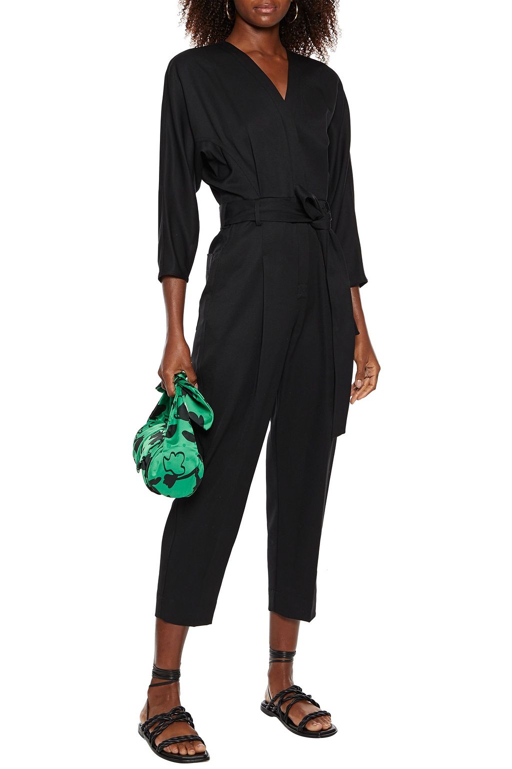 3.1 PHILLIP LIM Cropped belted washed wool-twill jumpsuit