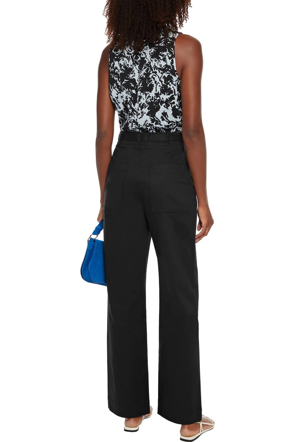 PROENZA SCHOULER Tie-neck pintucked printed crepe top