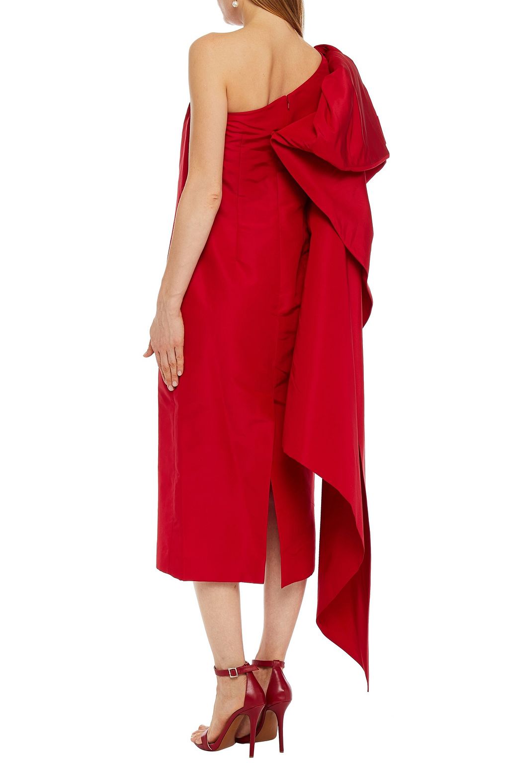 CAROLINA HERRERA One-shoulder bow-embellished silk-faille midi dress