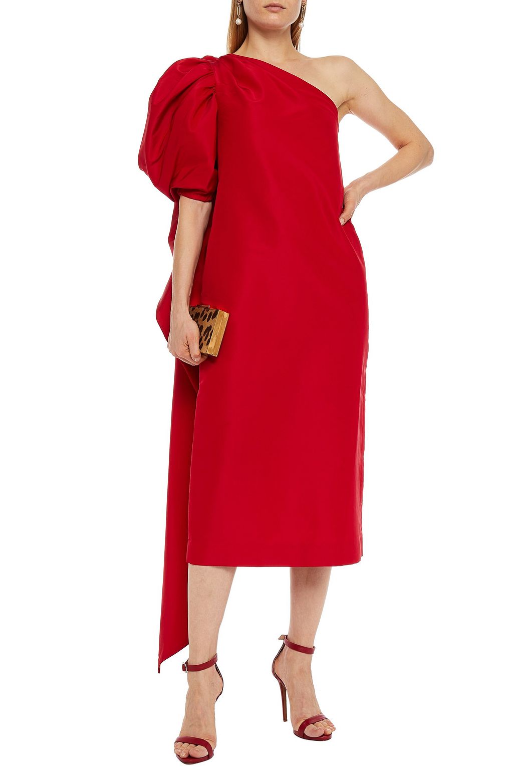 CAROLINA HERRERA One-shoulder bow-embellished silk-faille midi dress