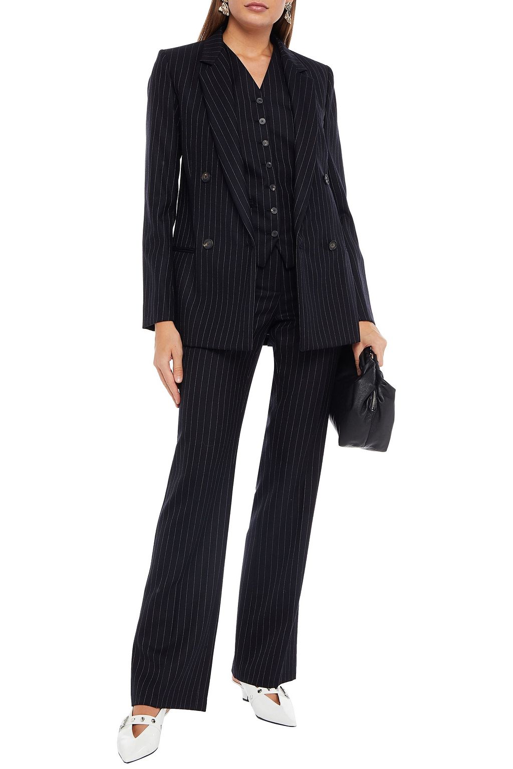 VICTORIA BECKHAM Double-breasted pinstriped wool-twill blazer