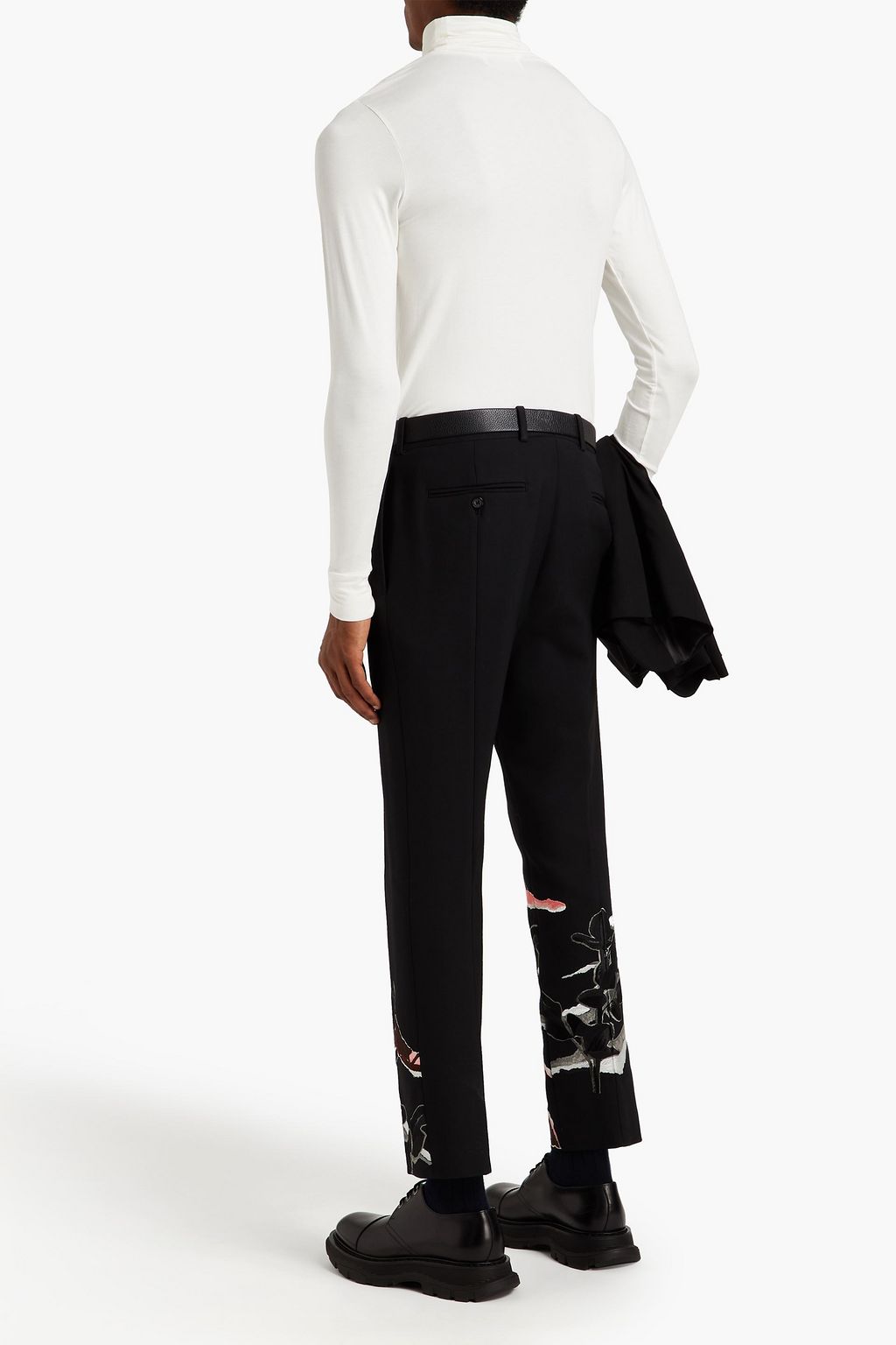 MCQUEEN Slim-fit embroidered wool-blend cady pants