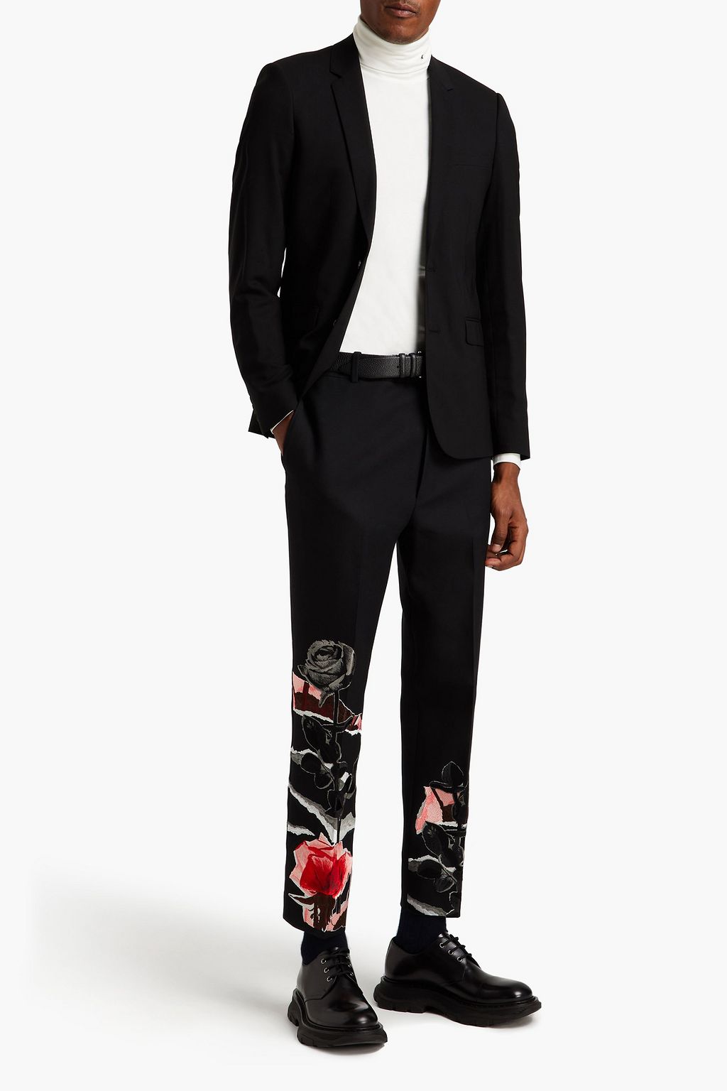 MCQUEEN Slim-fit embroidered wool-blend cady pants