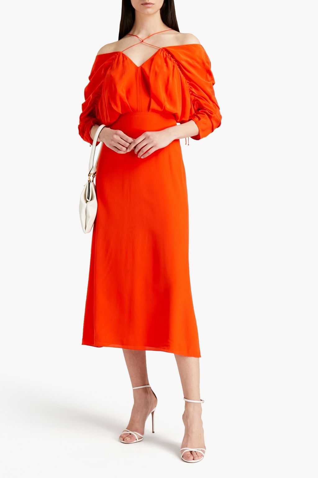 VICTORIA BECKHAM Ruched silk crepe de chine midi dress