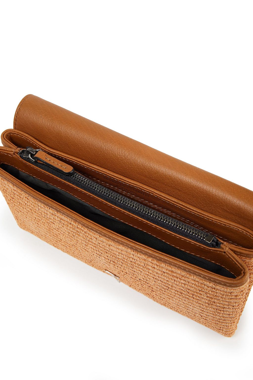 BRUNELLO CUCINELLI Schultertasche aus Raffiabastimitat mit Ledereinsatz und Verzierung