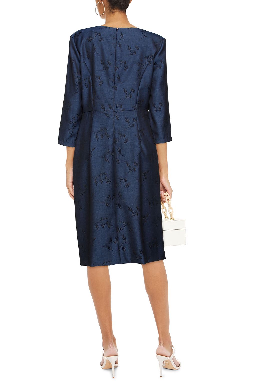 CAROLINA HERRERA Wrap-effect floral-print wool-jacquard midi dress
