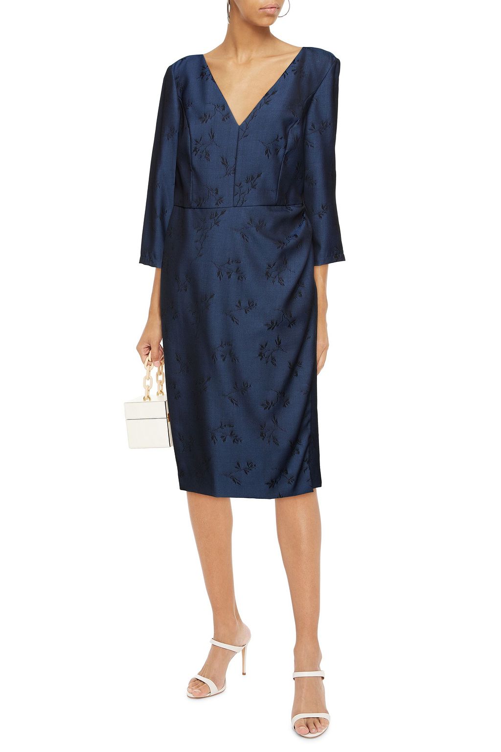 CAROLINA HERRERA Wrap-effect floral-print wool-jacquard midi dress