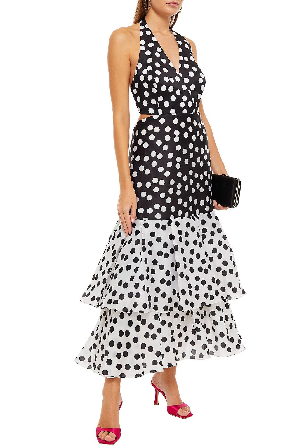 CAROLINA HERRERA Tiered polka-dot silk-organza halterneck maxi dress
