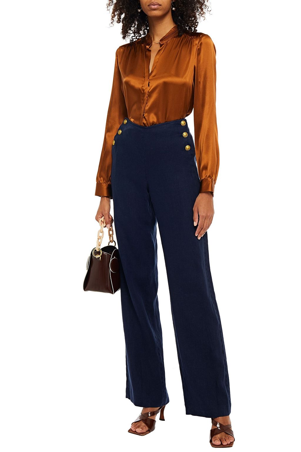 L'AGENCE Button-detailed linen straight-leg pants