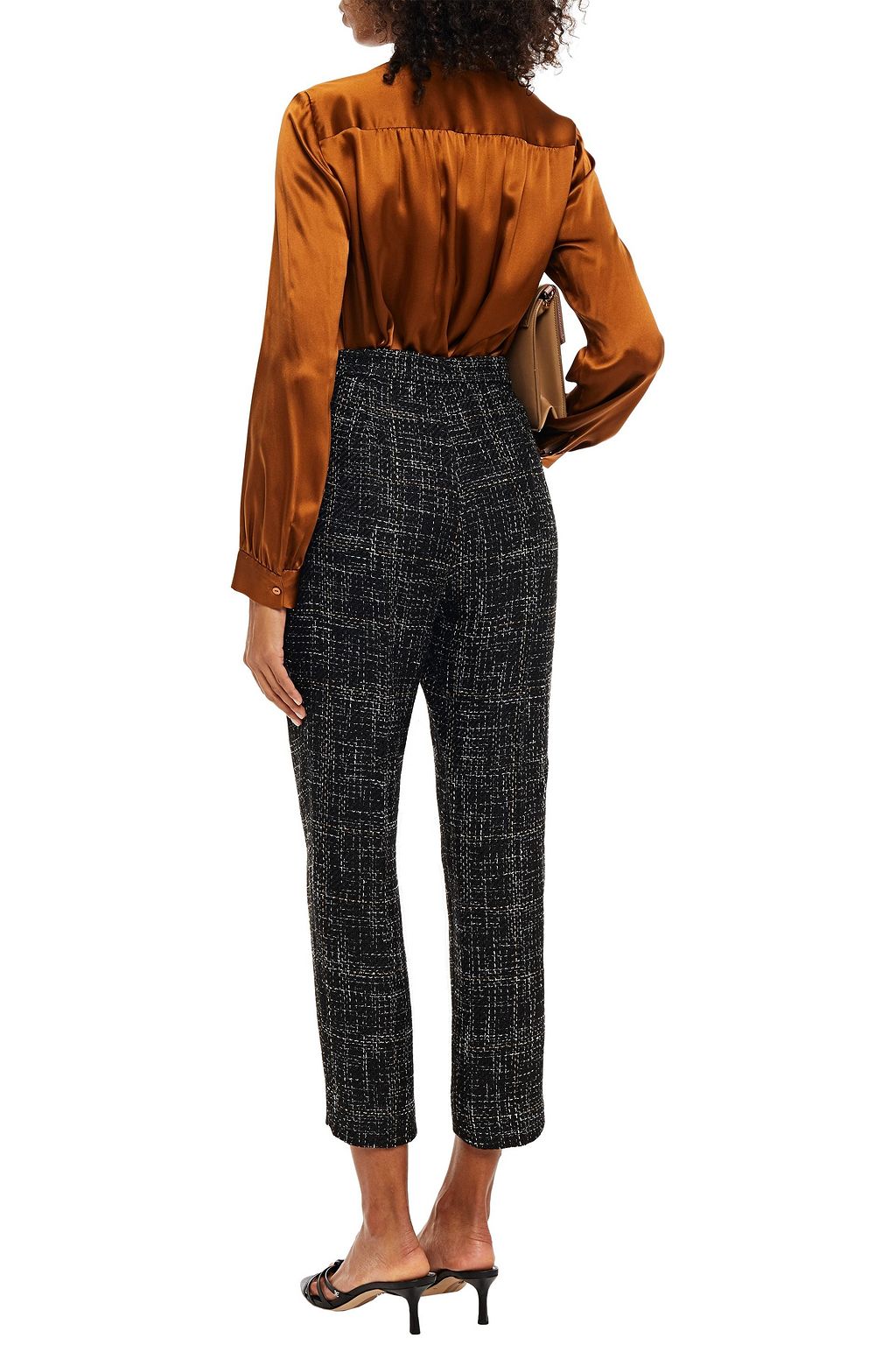 L'AGENCE Logan cropped metallic tweed slim-leg pants