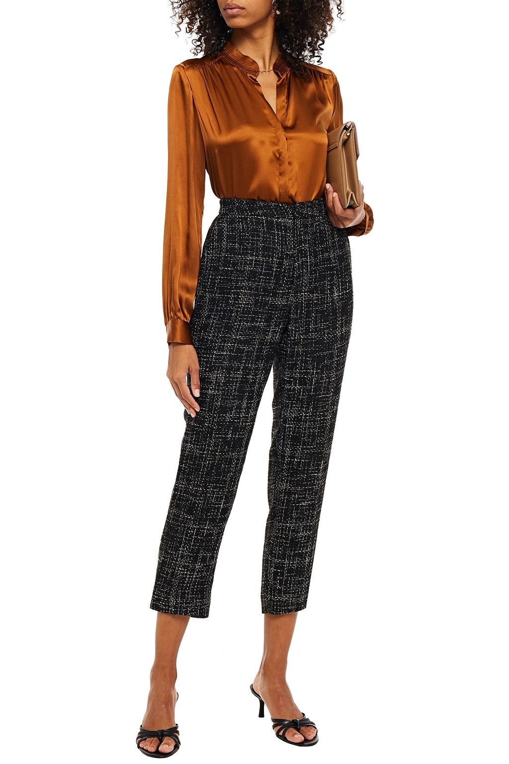 L'AGENCE Logan cropped metallic tweed slim-leg pants