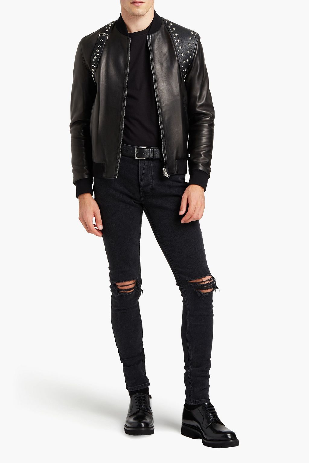 MCQUEEN Slim-fit studded leather bomber jacket