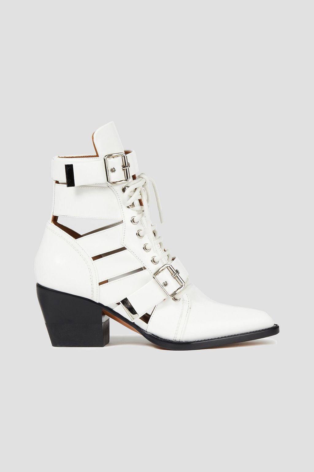 CHLOÉ Rylee cutout glossed-leather ankle boots