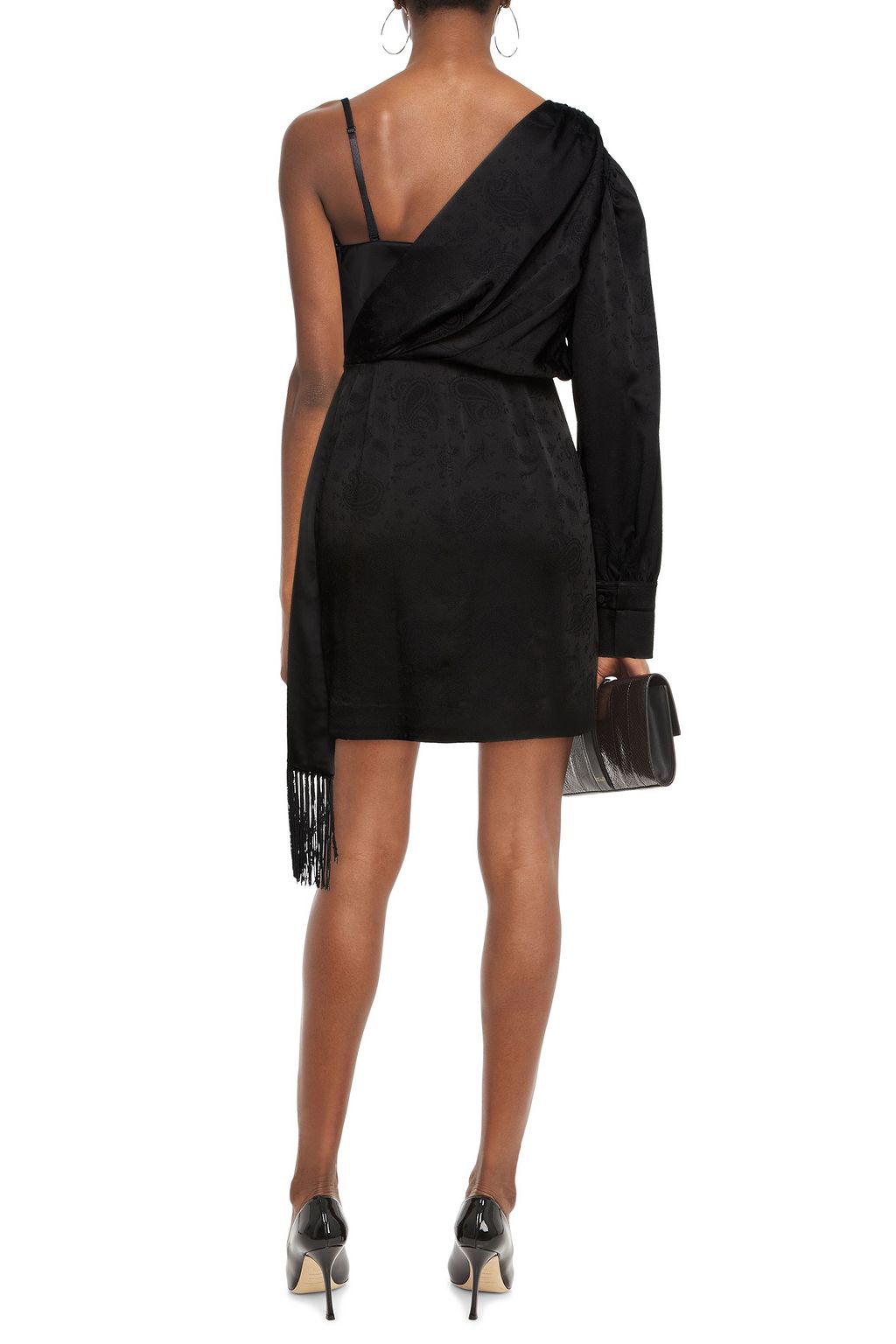 SIMKHAI One-sleeve draped satin-jacquard mini dress