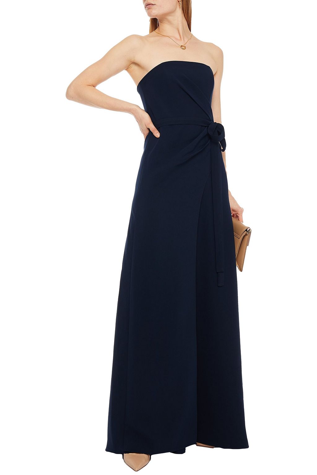 HALSTON Strapless wrap-effect crepe gown