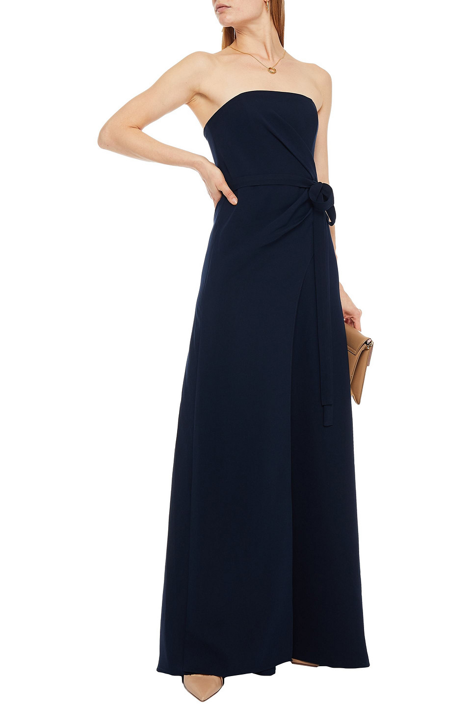 Halston Strapless Wrap-effect Crepe Gown In Blue