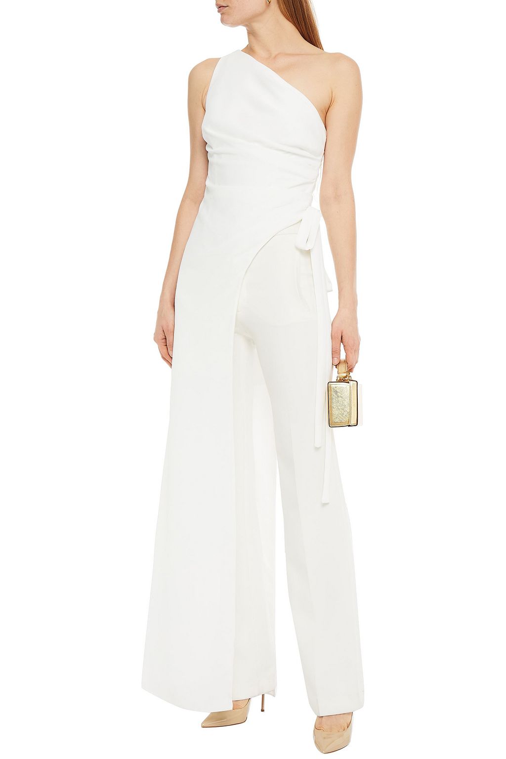 HALSTON One-shoulder draped crepe top
