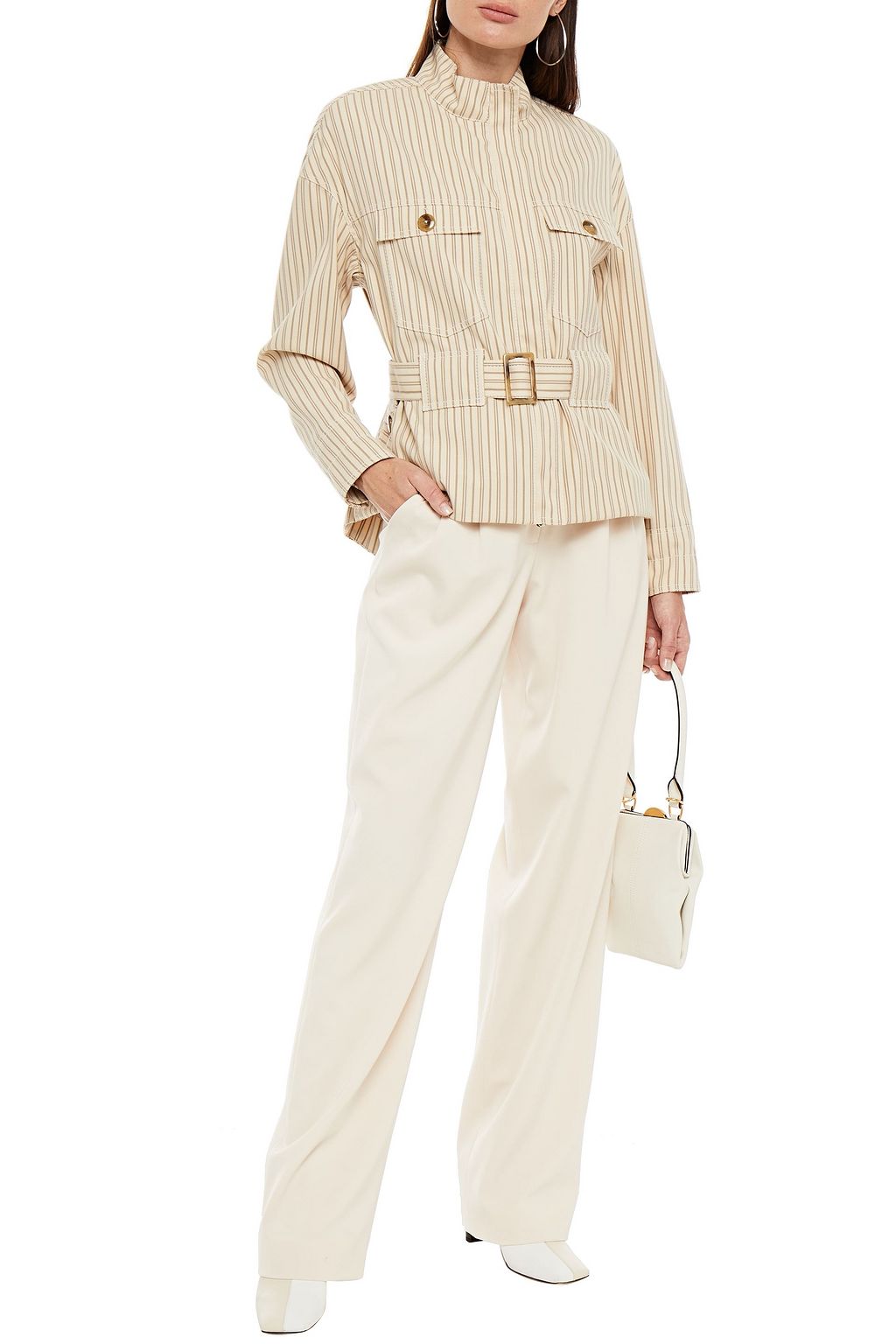 SIMKHAI Gathered belted striped twill jacket