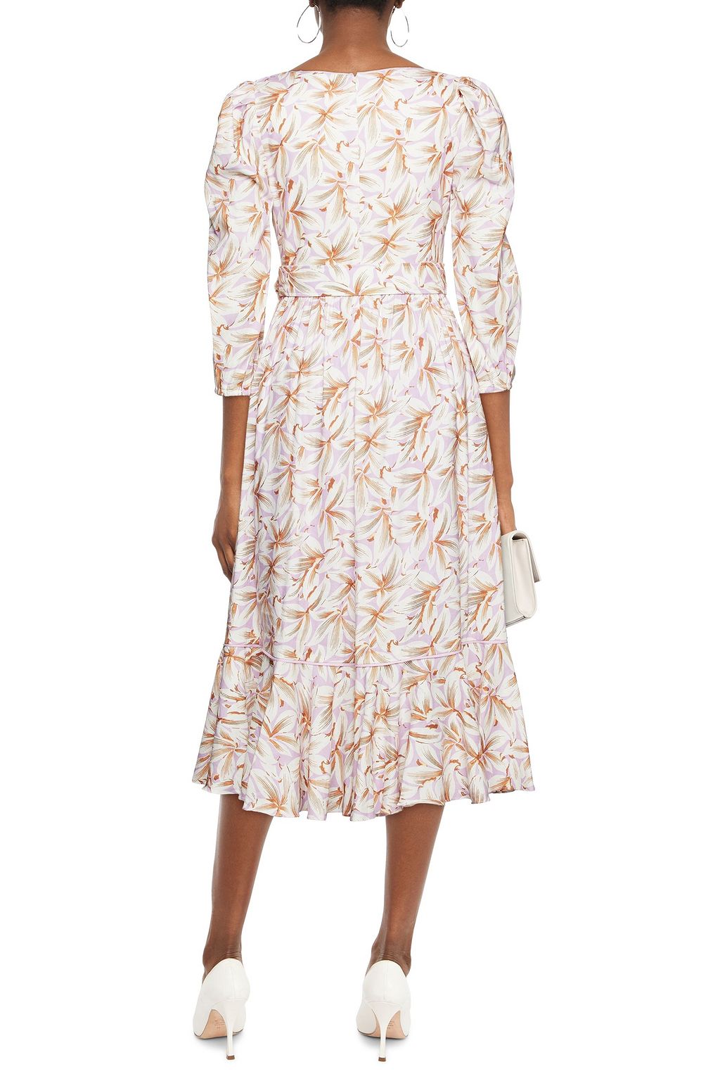 SIMKHAI Gathered floral-print linen-blend midi dress