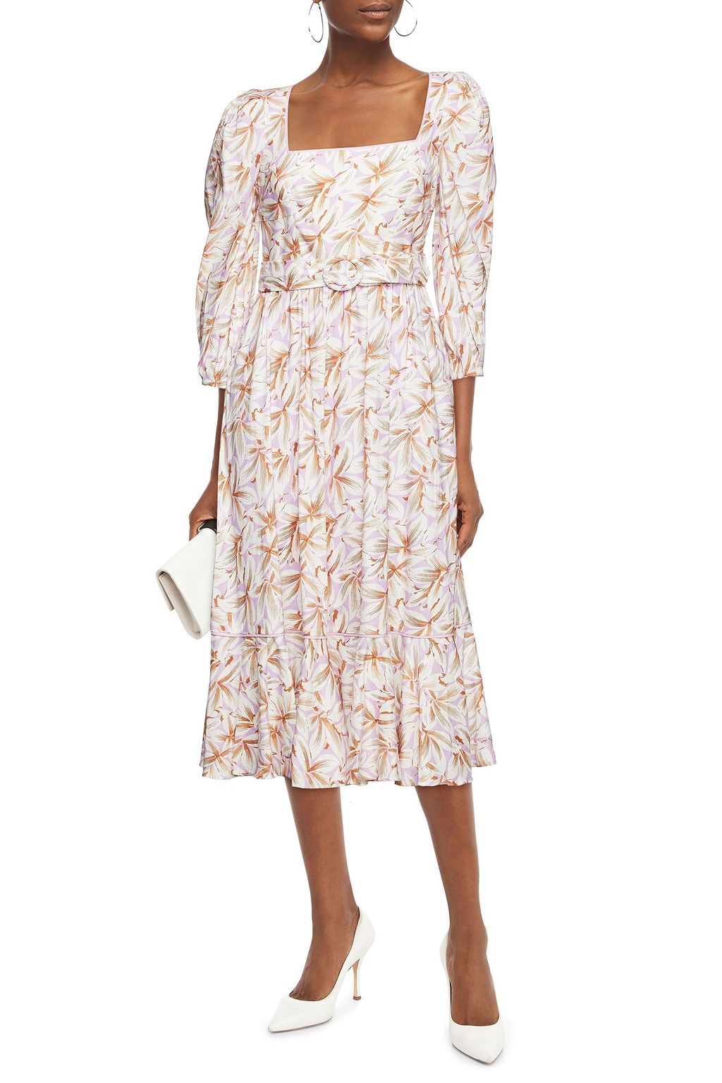 SIMKHAI Gathered floral-print linen-blend midi dress