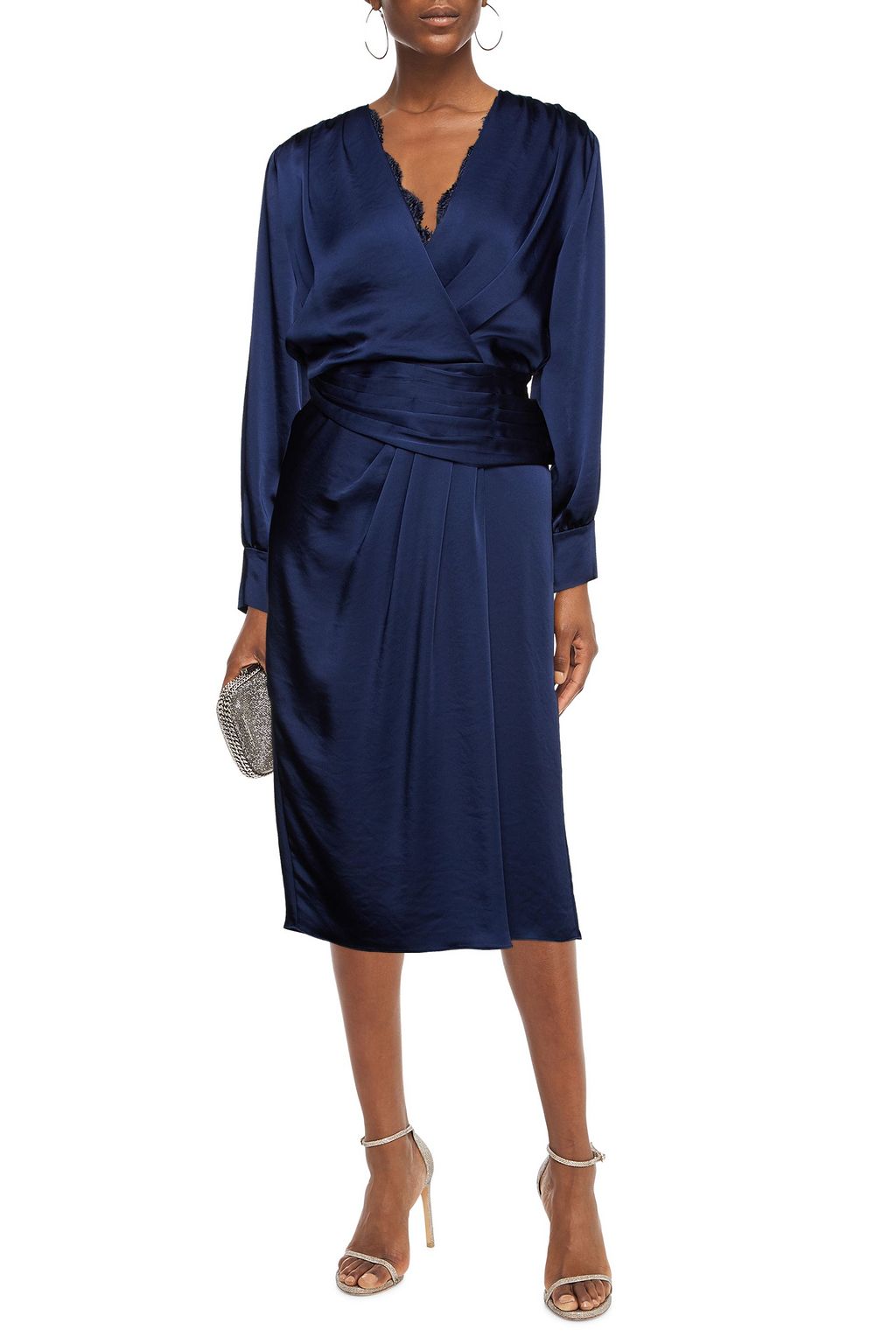 SIMKHAI Wrap-effect pleated satin midi dress