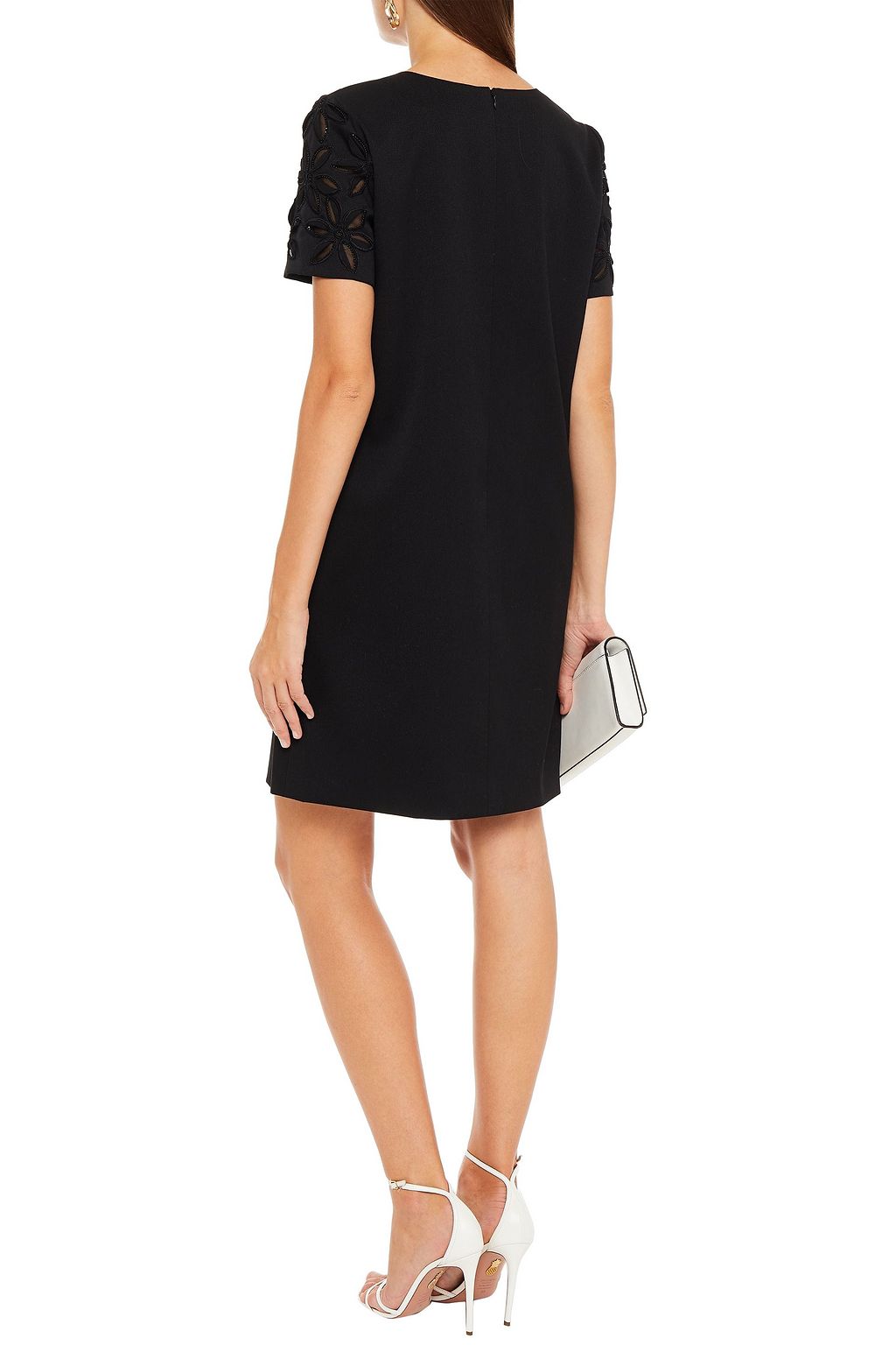 CAROLINA HERRERA Embellished laser-cut wool-blend twill mini dress