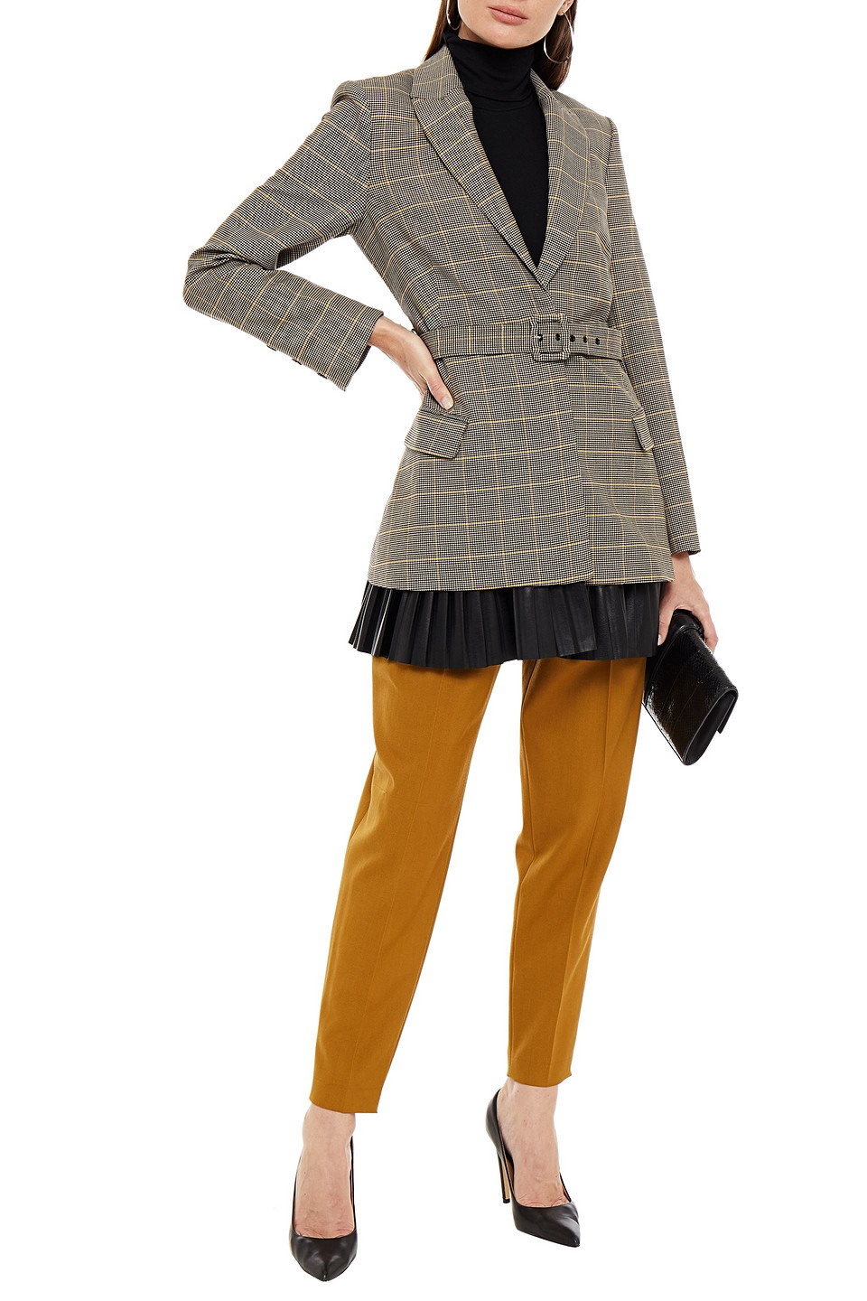 Jonathan Simkhai Faux Leather-trimmed Checked Woven Blazer In Black