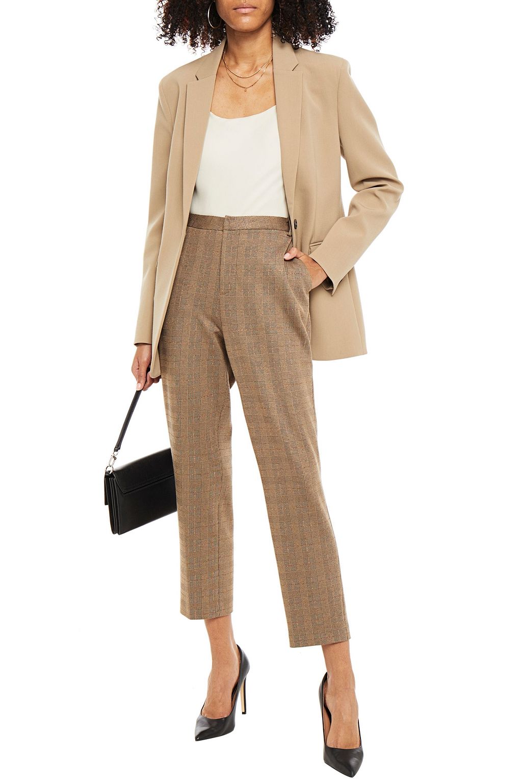 L'AGENCE Ludivine cropped metallic Prince of Wales checked woven tapered pants
